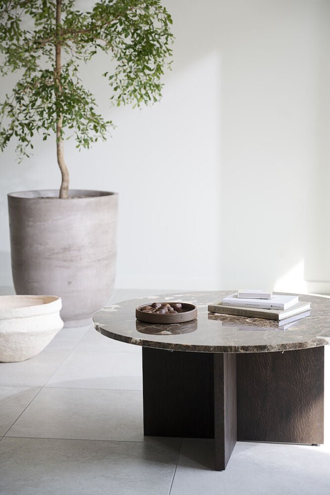 Brooksville Soffbord Brun Marmor/Brun Ek Ø90 | Rowico Home | 7340126554807 | 120786 | Maessing Interiör