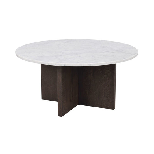 Brooksville Soffbord Vit Marmor/Brun Ek Ø90 | Rowico Home | 7340126554814 | 120787 | Maessing Interiör