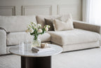 Brooksville Soffbord Vit Marmor/Brun Ek Ø90 | Rowico Home | 7340126554814 | 120787 | Maessing Interiör