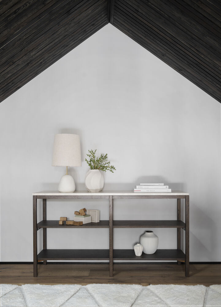 Orwel Avlastningsbord Beige Travertin/Brun Ek | Rowico Home | 7340126556184 | 120910 | Maessing Interiör