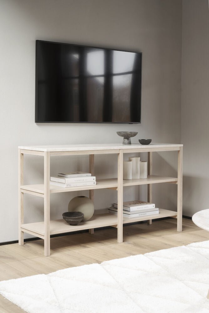 Orwel Avlastningsbord Beige Travertin/Vitpigmenterad Ek | Rowico Home | 7340126556108 | 120900 | Maessing Interiör