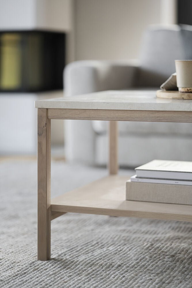 Orwel Soffbord Beige Travertin/Vitpigmenterad Ek 140 | Rowico Home | 7340126556146 | 120902 | Maessing Interiör