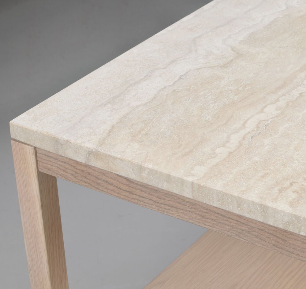Orwel Soffbord Beige Travertin/Vitpigmenterad Ek 140 | Rowico Home | 7340126556146 | 120902 | Maessing Interiör
