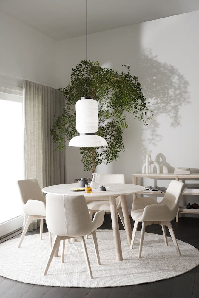 Taransay Matbord Beige Travertin/Vitpigmenterad Ek Ø125 | Rowico Home | 7340126555811 | 120830 | Maessing Interiör