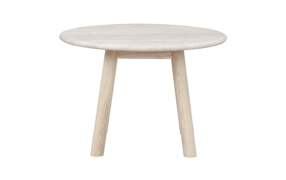 Taransay Soffbord Beige Travertin/Vitpigmenterad Ek Ø60 | Rowico Home | 7340126555941 | 120847 | Maessing Interiör