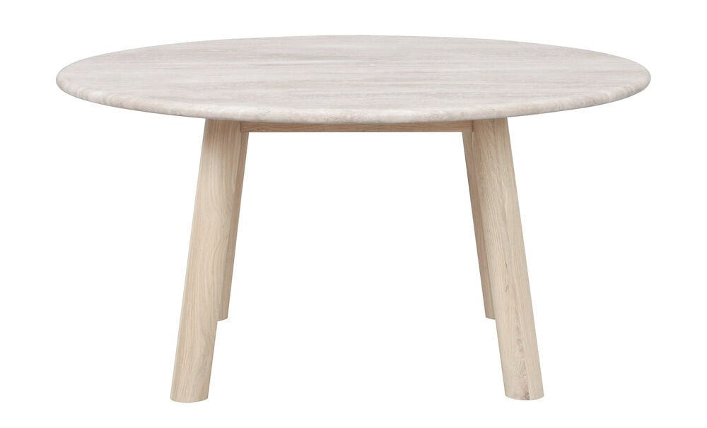 Taransay Soffbord Beige Travertin/Vitpigmenterad Ek Ø90 | Rowico Home | 7340126555927 | 120844 | Maessing Interiör