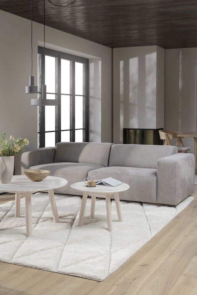 Taransay Soffbord Beige Travertin/Vitpigmenterad Ek Ø90 | Rowico Home | 7340126555927 | 120844 | Maessing Interiör