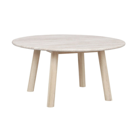Taransay Soffbord Beige Travertin/Vitpigmenterad Ek Ø90 | Rowico Home | 7340126555927 | 120844 | Maessing Interiör